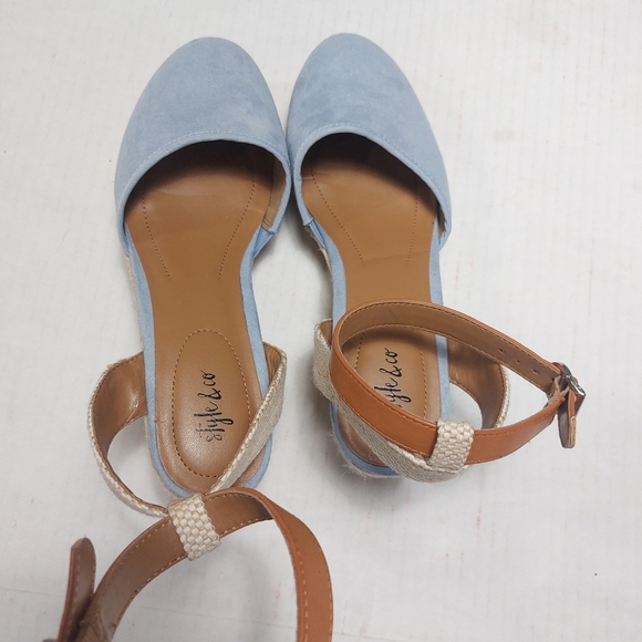 Style and Co. Mailiena Blue Ankle Straps Close Toe Wedges Sandals Size 9M - Picture 5 of 11